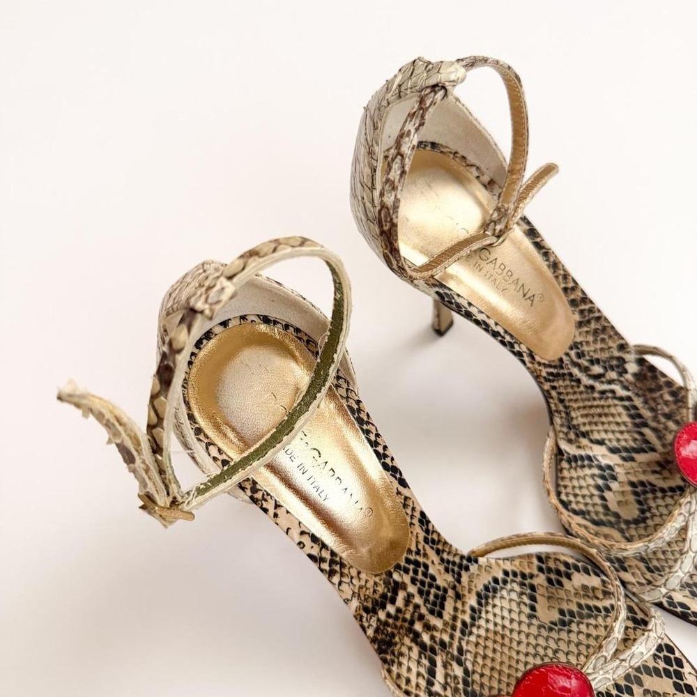 Dolce Gabbana gold snake print heart sandals strappy heels runway vintage US 5 - Picture 4 of 8